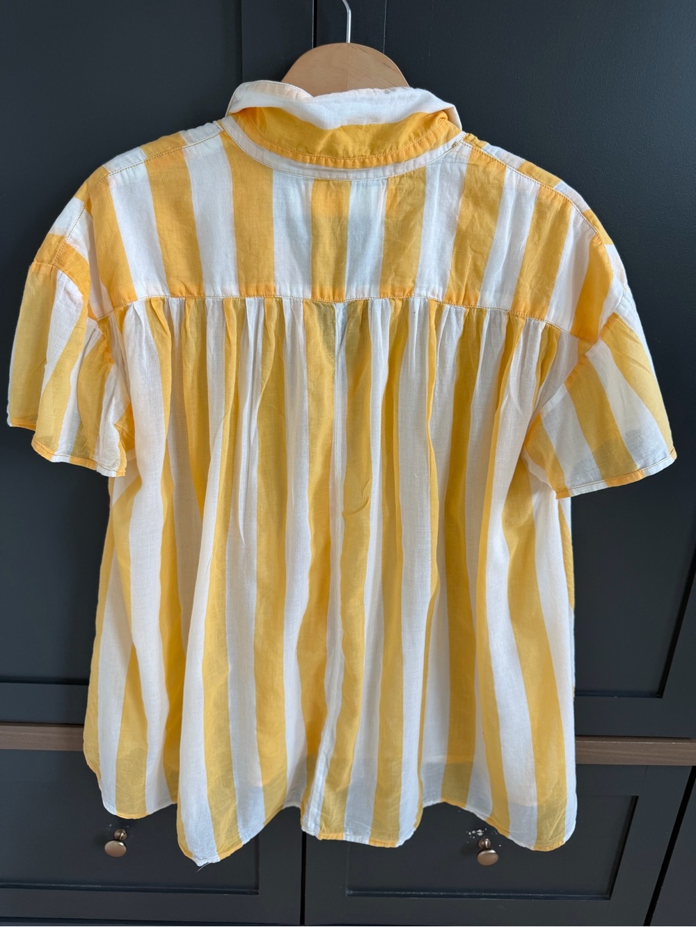 We The Free Float Away Stripe Yellow & White  Button-Down Cotton Shirt | Small - Picture 5 of 9